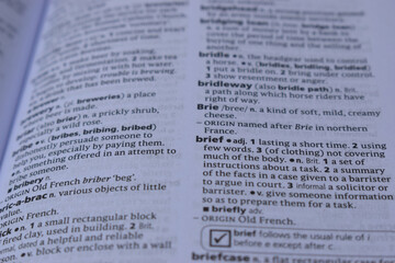 English Dictionary Page Close Up With The Word Meaning Of -brief
