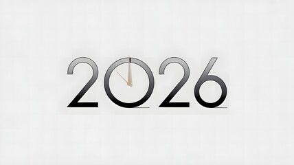 Modern futuristic 2026 text design with subtle clock element