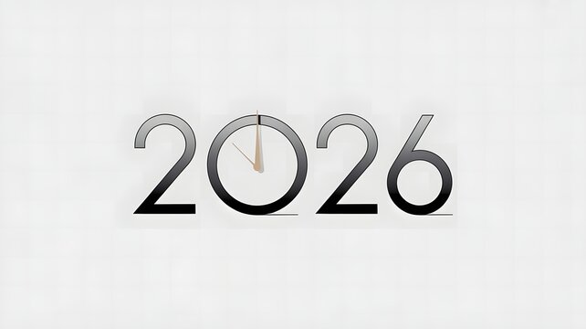 Modern futuristic 2026 text design with subtle clock element