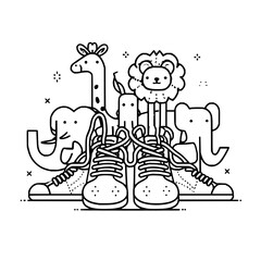 Sneakers with cute animals vector illustration for kids fashion and apparel design concept idea for children