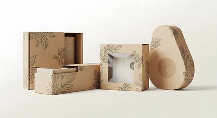Sustainable kraft paper packaging with organic leaf designs logo