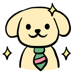 A simple cute cartoon dog wearing a striped winter scarf. Small sparkles around the head enhance its charm and cozy winter feeling. Great for winter campaigns, children&rsquo;s products and greeting cards.