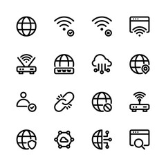 Internet icon set. Website, web, online, technology, router, connection icon. Line icon set.