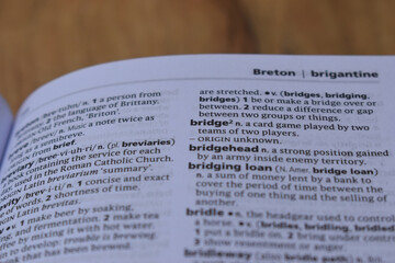 Definition Of English Dictionary Close Up Of Page With Word - bridge