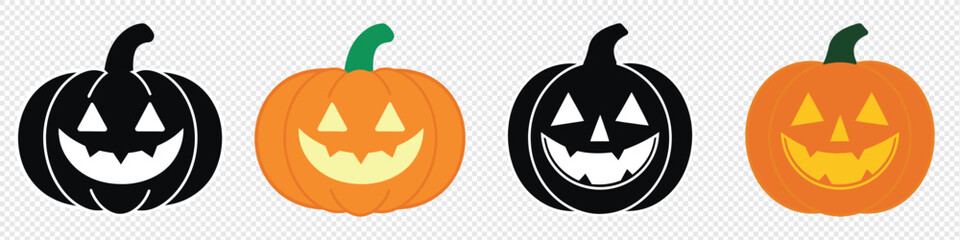 Angry Halloween Pumpkin icon set. Orange silhouette. pumpkin, halloween, icon, ghost, Halloween scary pumpkin.  Vector Illustration.