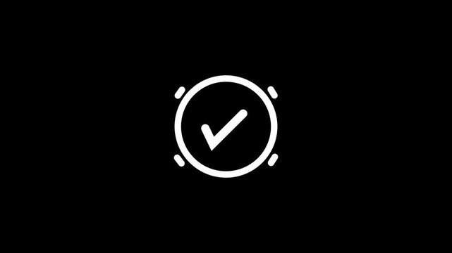 Technology clock icon with cheek mark icon animation . alarm sign with tick mark .