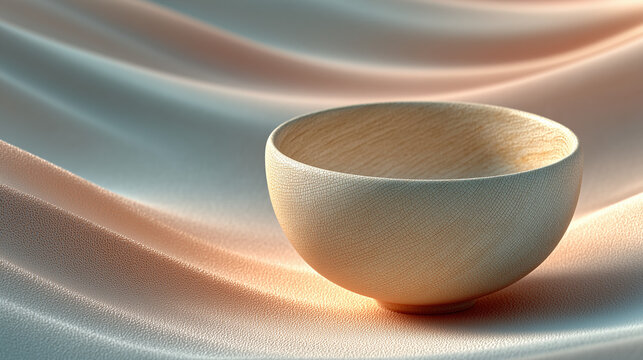 white bowl atop table, soft pink and gray tones, abstract background, minimalist aesthetic, elegant decor, suitable for restaurant menus, culinary blogs, modern interior design presentations