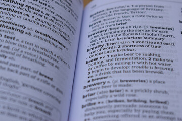 Definition Of English Dictionary Close Up Of Page With Word - brevity