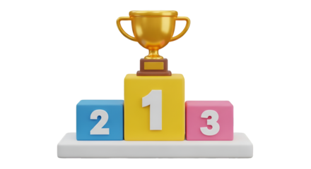 3D Golden Trophy on a Podium with Numbers 123 award
