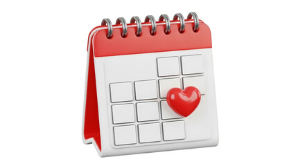 Calendar Page with Red Heart Icon date month