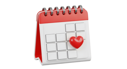 Calendar Page with Red Heart Icon date month