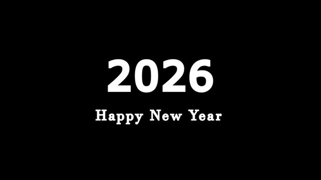 Happy New Year 2026 text with a shadow effect on a clean black background celebration greeting