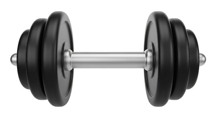 Black Dumbbell with Silver Handle on White Background