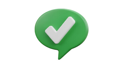 3D green speech bubble with white checkmark on black background