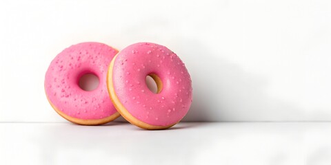Two vibrant pink circles playfully peek from the on white background