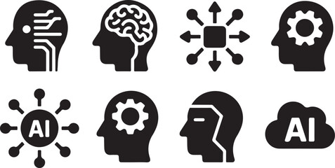 Artificial Intelligence Icons Brain Technology Circuits