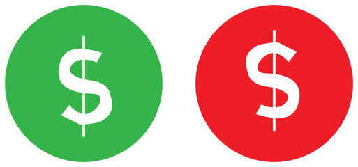 Green Circle with Dollar Sign and Red Circle with Dollar Sign money finance