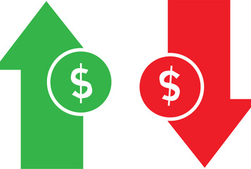 Green Up Arrow with Dollar Sign and Red Down Arrow with Dollar Sign vector illustration