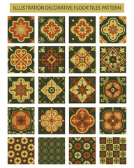 ILLUSTRATION DECORATIVE  GREEN AND ORANGE FLOOR TILES PATTERN Ai.ai