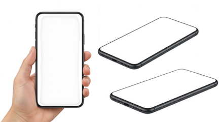 Smartphone mockup with blank screen isolated on transparent background for app