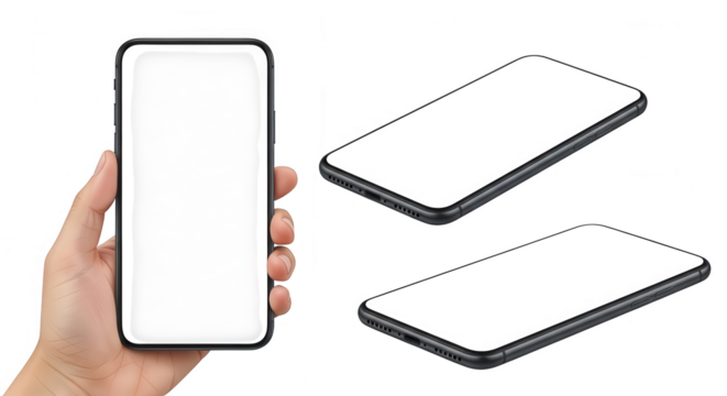 Smartphone mockup with blank screen isolated on transparent background for app