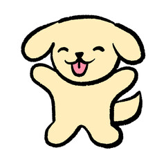 Fototapeta premium A joyful cartoon dog jumping with its arms raised, expressing excitement and happiness. 