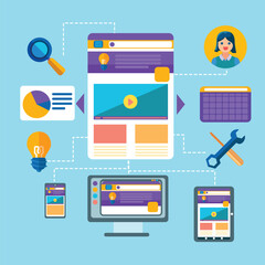 Modern flat style web design concept with vibrant colors