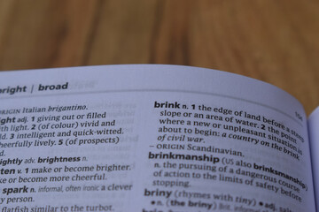 Definition Of English Dictionary Close Up Of Page With Word - brink