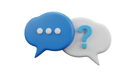 Blue and White Speech Bubbles with Question Mark and Dots