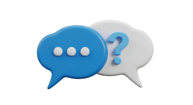 Blue and white speech bubbles with question mark and dots - Powered by Adobe