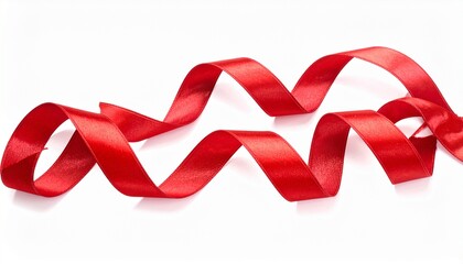 Red Christmas ribbon curled into festive loops, displayed on a white background