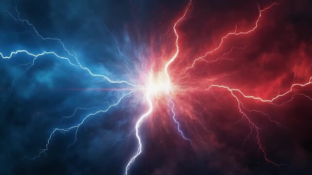 Epic clash of red and blue lightning strikes - Powered by Adobe