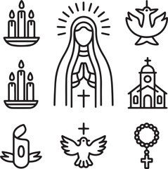 Religious Icons Set Virgin Mary Candles Church Dove Rosary
