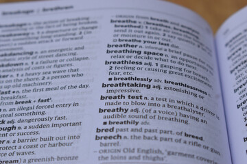 Definition Of English Dictionary Close Up Of Page With Word - breath test