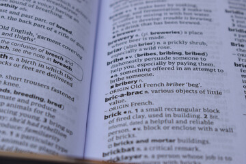 Close Up Of English Definition Dictionary Page Word Of - bribery
