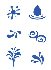 水滴やしぶき、渦巻きなどの水アイコン素材