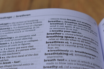 Definition Of English Dictionary Close Up Of Page With Word - breathing space