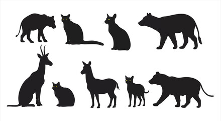 Naklejka premium Silhouette Collection Diverse Wildlife Featuring Felines, Deer, and Other Majestic Animals in Black