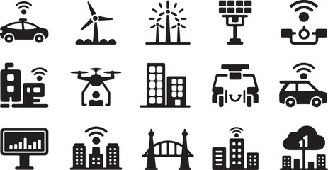 Smart City Technology Icons Collection symbol connected