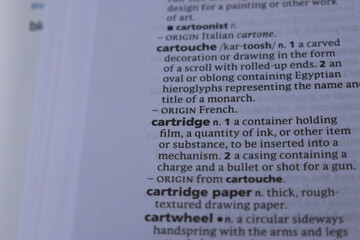 English Dictionary Page Close Up With The Word Of -cartidge