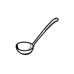 Simple line art illustration of a kitchen ladle on a white background
