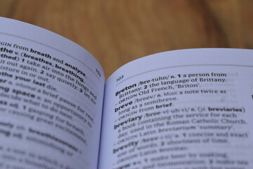 Close Up Of English Definition Dictionary Page Word Of - breve