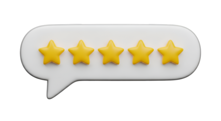 Five Yellow Stars in Speech Bubble 3D Render rating