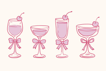 Coquette Cocktail Glasses Isolated Background.