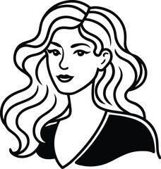 Elegant woman portrait with wavy hair line art drawing