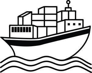 Obraz premium Container ship illustration on water waves black and white