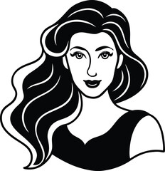 Elegant woman portrait with flowing hair black and white