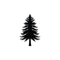 Minimalist pine tree silhouette on a clean white background