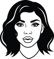 Woman s face with short wavy hair black and white
