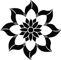 Black and white floral mandala style design element